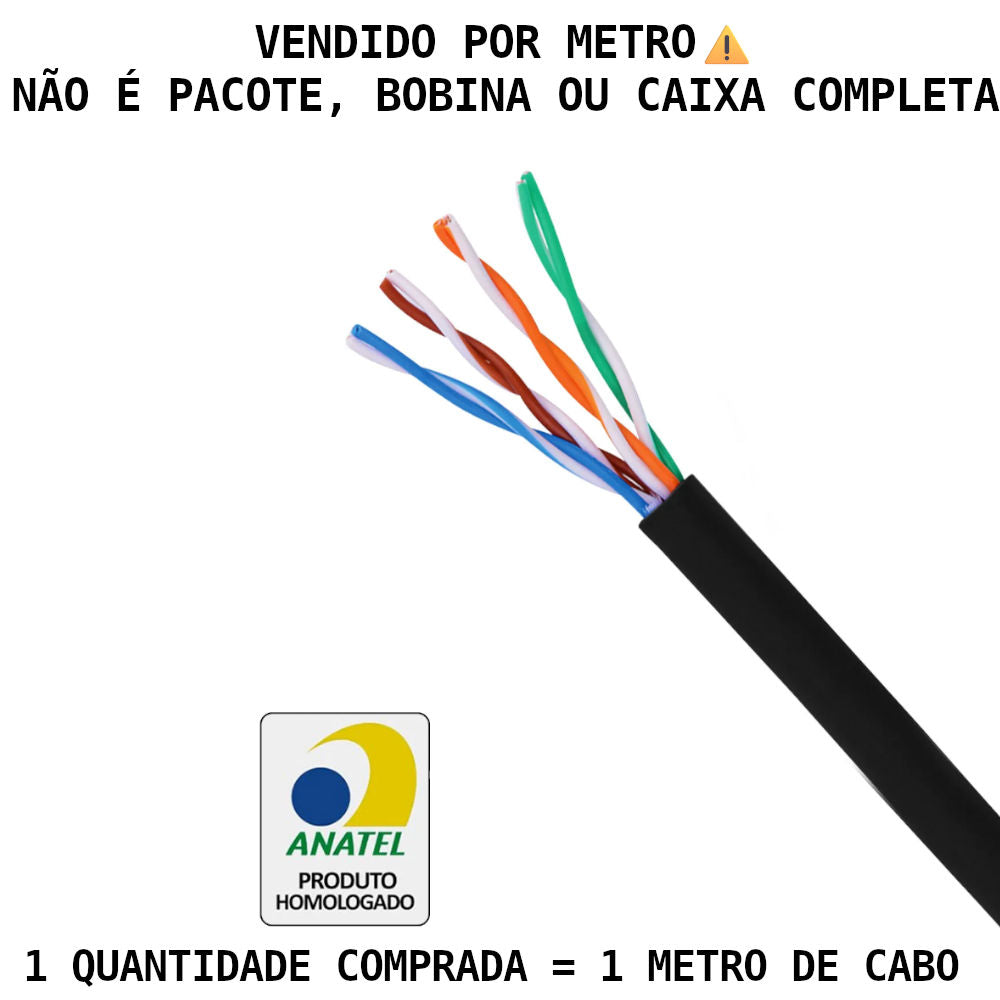 Metro de Cabo de Rede UTP Cat5 4 Pares 24AWG Preto – Condutti (Venda por Metro)